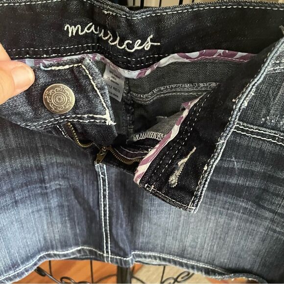 Maurices Embellished Y2K Micro Mini Whiskered Denim Jean Skirt Juniors 11/12 - Picture 6 of 13